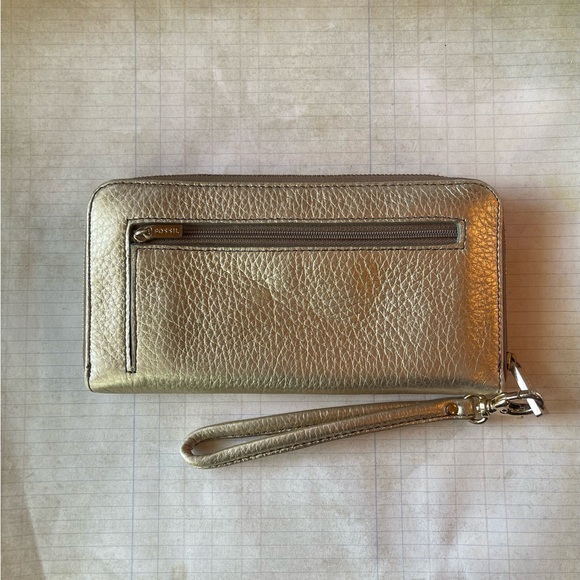 Fossil Metallic Gold Sydney Zip Around Clutch Wallet - Picture 7 of 10